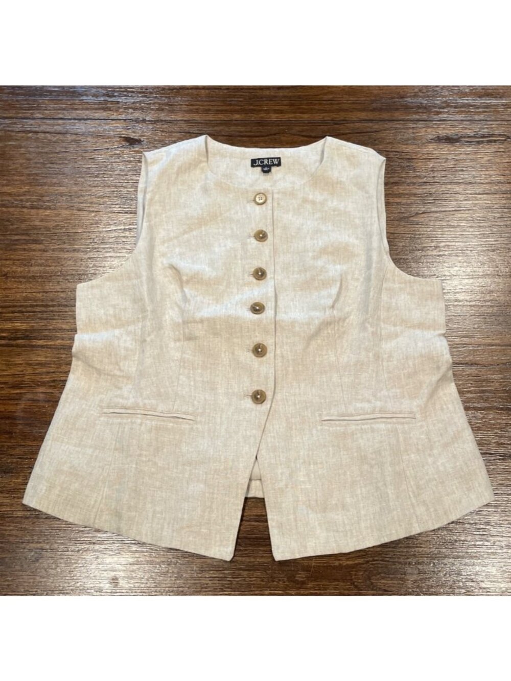 NWT Flawed J.Crew Linen Cutaway Vest Top Sz 16 Flax Beige Button Front Preppy